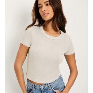 Michael Stars Ari Crop Tee Shine Cement Metallic Ribbed Tee NWT Medium